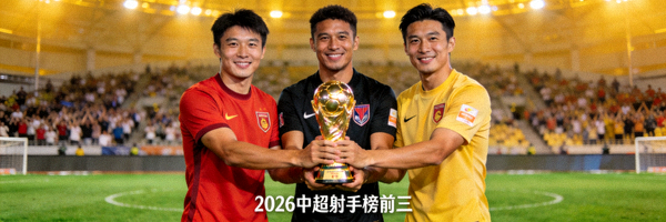 2026年中超联赛射手榜前三球员合影，手持金靴奖杯