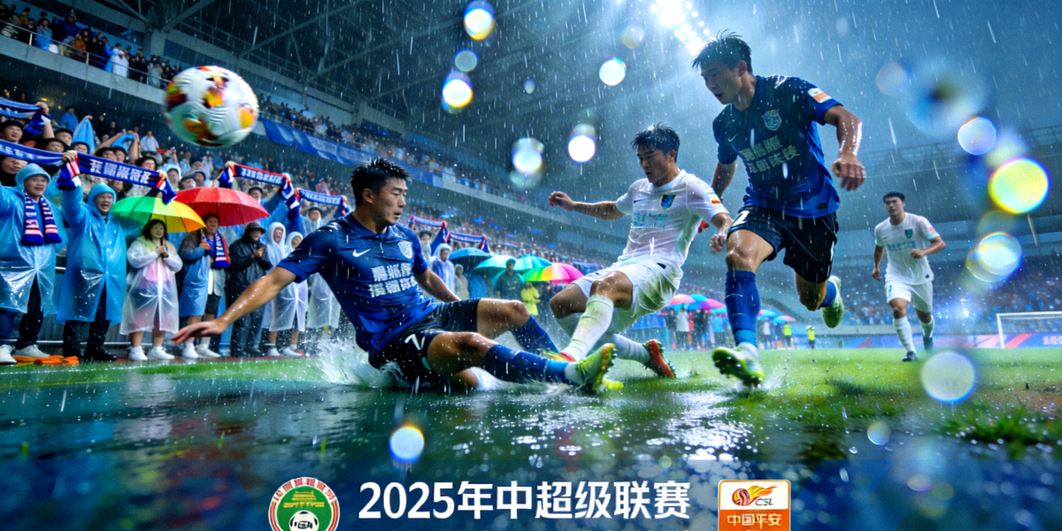 2026年中超联赛保级关键战役现场，球员在雨中激烈拼抢，观众席座无虚席